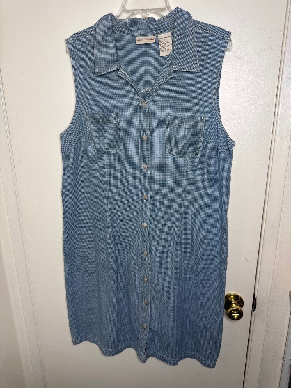 Vintage 90s Expressions XL Cotton Jean Dress Fisherman Cottage Farm Dainty